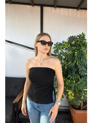 Lupinn Moda Kadın Straplez Büzgülü Askısız Bluz – Bordo ve Siyah Renk Seçenekli