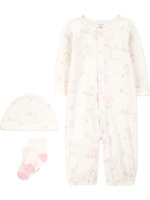 Kız Bebek Ekru Tulumlu Set