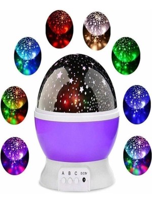 Renkli ve Dönen Star Master Projeksiyon Gece Lambası Mor