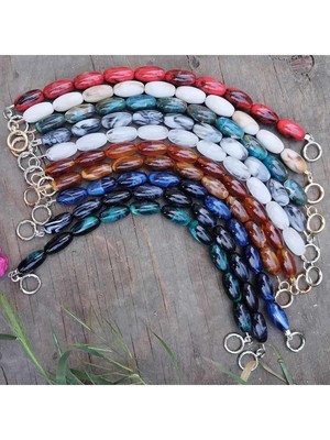 Beyaz Akrelik Boncuklu Çanta Sapı Oval, Şık ve Kullanışlı Aksesuar.