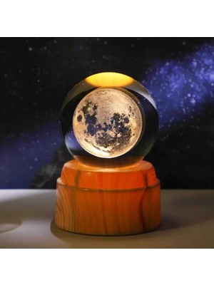 Dönen 3D Kristal Cam Küre Büyük Boy Usb'li LED Gece Lambası, Renkli ve Şık Hediye