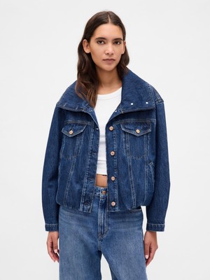 Gap Kadın Mavi Denim Oversized Bubble Ceket