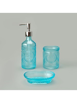 Bath 3'lü Cam Banyo Sıvı Sabunluk Seti - Mavi