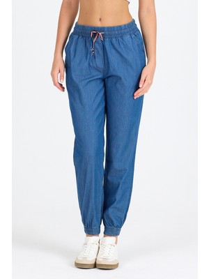 Kadın Mavi Renk Paça Lastikli  Pantolon 5550