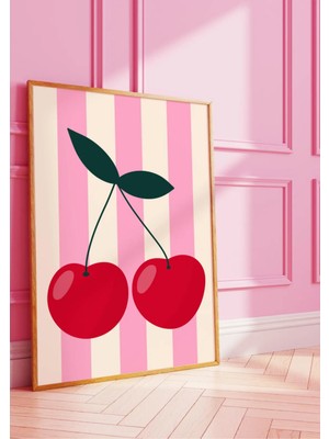 Mc Home Art Doğal Ahşap Çerçeveli Uv Baskı Kiraz Desenli Tablo Seti – Modern & Şık Duvar Dekoru