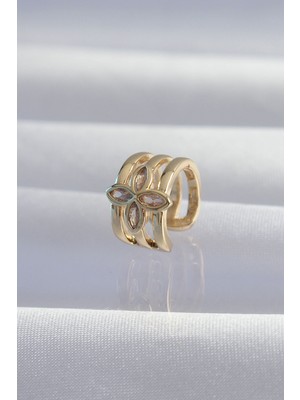 Pirinç Gold Renk Yonca Earcuff Küpe