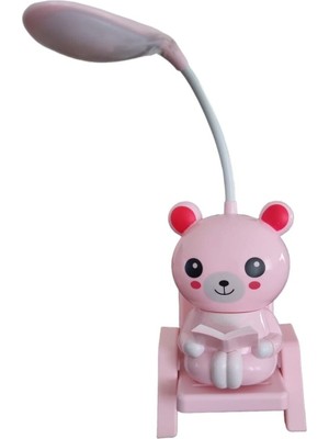 Sevimli Hayvan Figürlü Masa Lambası, Pembe, USB Şarjlı, Şık ve Pratik Tasarım