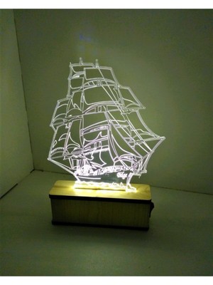 3D LED Gece Lambası, Sevgiliye Hediye, Yelkenli Gemi, Beyaz, Masa Lambası