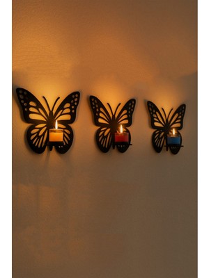 Şık Siyah Kelebek Duvar Rafı 3’lü Set, Evinize Zarif Dokunuşlar