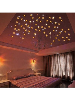 Altın Yıldız Dekoratif Ayna Seti, Tavan ve Duvar, Pleksi, Çift Taraflı Bant, 5X5-3X3CM