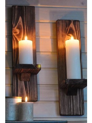 Kahverengi Ahşap Mumluk Seti, Dekoratif ve Şık Aksesuarlar