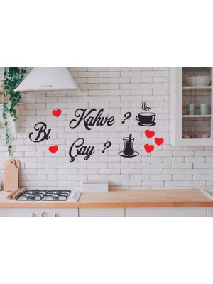 Şık Siyah Dekoratif Mutfak Süsü, Çay ve Kahve Temalı Tasarım