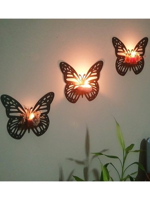 Şık ve Modern Siyah Kelebek Motifli Duvar Rafı Seti, Dekorasyonunuza Zarif Dokunuşlar