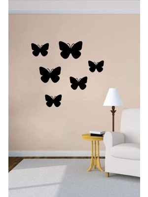 6'lı Ahşap Kelebek Tablo, Lazer Kesim, 3mm, Duvar Dekoru, Kendinden Yapışkanlı