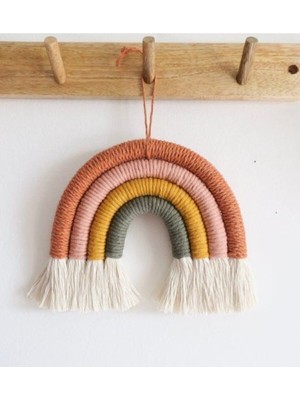 Gökkuşağı Şeklinde Makrome Şık Duvar Süsü, Beyaz Renkli Dekoratif Asma Parçaları