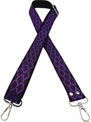 120X3 cm Polyester Kolon Çanta Sapı, Siyah Mor Simli, Gümüş Detaylı