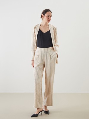 Lc Waikiki Yeni Sezon Beli Lastikli Cizgili Kadin Pileli Pantolon - S5KR70Z8