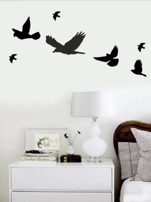 Siyah Ahşap Dekoratif Kuş Seti, 7 Parça, Şık ve Doğal Tasarım