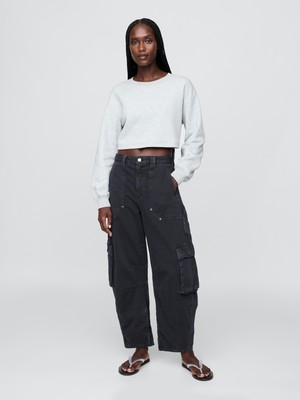 Gap Kadın Siyah Mid Rise Barrel Kargo Pantolon