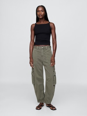 Gap Kadın Yeşil Mid Rise Barrel Kargo Pantolon