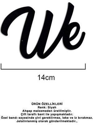 Siyah Mdf Duvar Yazısı, Sök-Tak, 14 Cm, Dekoratif ve Şık Tasarım