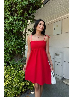 Kısa Pamuklu Yaz Elbisesi – Askısı Bağlamalı Astarsız