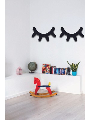 Siyah Ahşap Dekoratif Kirpik Çocuk Odası Süsü, 2'li Set