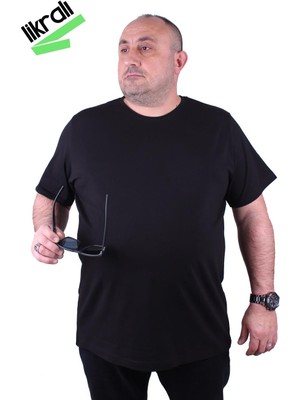 Moc Grande Mocgrande Erkek Büyük Beden Likralı Basic Sıfır Yaka Tişört 11160 Kısa Kol Günlük İnce Pamuk Siyah