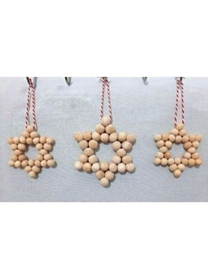 Ahşap Yıldız Boncuklu 3'lü Süs Seti, Kapı, Duvar, Mutfak, Bebek Odası Dekoru