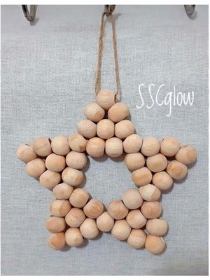 Doğal Ahşap Boncuklu Yıldız Süsü, Jüt Ipli, Dekoratif ve Şık Tasarım