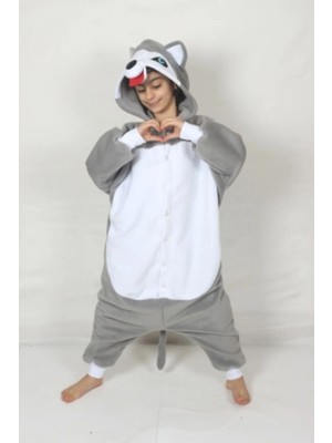 Sevimli Çocuk Kigurumi Sibirya Kurdu Hayvan Kostümü, Renkli ve Rahat Tasarım