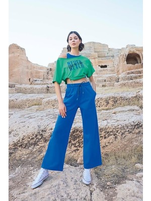 Monamise Kısa Kollu ''never Give Up'' 3'lü Crop Eşofman Takımı