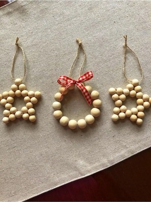 Ahşap Boncuklu Yıldız 3'lü Dekor, Kapı, Duvar, Mutfak, Bebek Odası, Bohem Şıklık