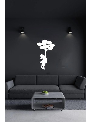 Şık Balonlu Kız Duvar Dekoru Lazer Kesim Tablosu Beyaz