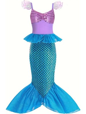 Deniz Kızı Temalı Elbise, Doğum Günü ve Parti Için 6-8 Yaş, Mavi Renkli Şık Kıyafet