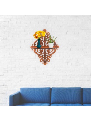 Kahverengi Ahşap Lazer Kesim Duvar Raf, Mumluk ve Süslük Seti