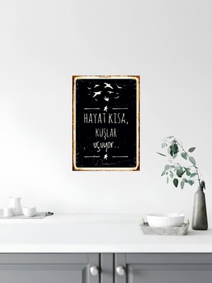 Bej Renkli Mutfak, Çay ve Kahve Temalı Retro Ahşap Poster Seti 4'lü