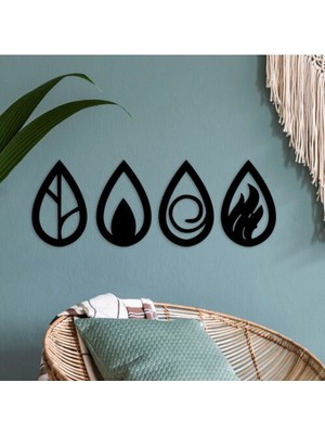 Dört Element Temalı Şık Siyah Duvar Dekoru, Modern Tasarım