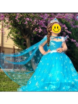 Mavi Elsa Frozen Kostüm, Çocuklar Için Sevimli ve Şık Oyuncak Kıyafeti