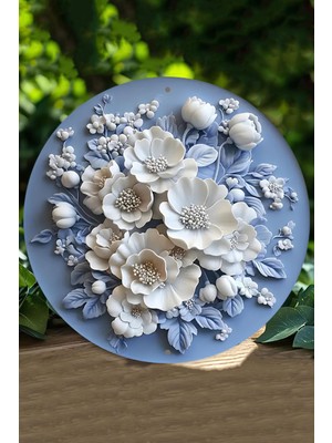 Çiçek Desenli 3D Ahşap Duvar Süsü 20X20 cm Beyaz