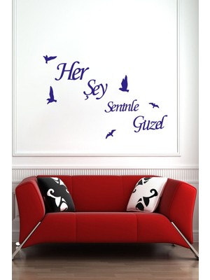 Mavi Renkli Kuşlu Ahşap Yazı Duvar Dekoru, Şık ve Sıcak Atmosfer Yaratır