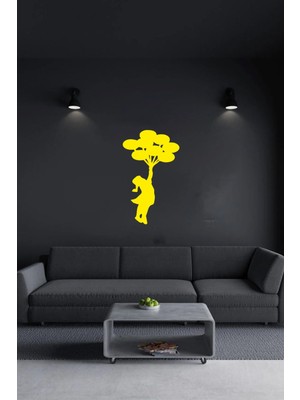 Lazer Kesim Renkli Balonlu Kız Duvar Dekor Tablosu