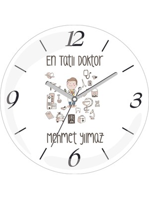 Kişiye Özel En Tatlı Doktor Krkt Çap 30 Bombeli Gerçek Cam Duvar Saati