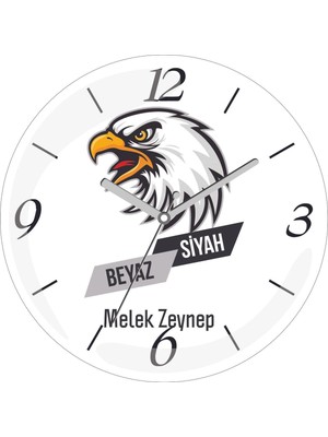 Kişiye Özel Siyah Beyaz Çap 30 Bombeli Gerçek Cam Duvar Saati