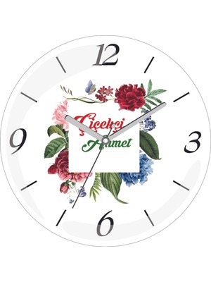 Kişiye Özel Çiçekçi Çap 30 Bombeli Gerçek Cam Duvar Saati