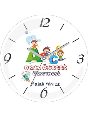 Kişiye Özel Okul Öncesi Öğretmeni Abc Çap 30 Bombeli Gerçek Cam Duvar Saati