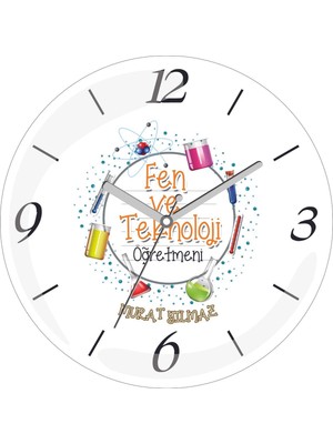 Kişiye Özel Fen ve Teknoloji Öğretmeni Mrkp Çap 30 Bombeli Gerçek Cam Duvar Saati