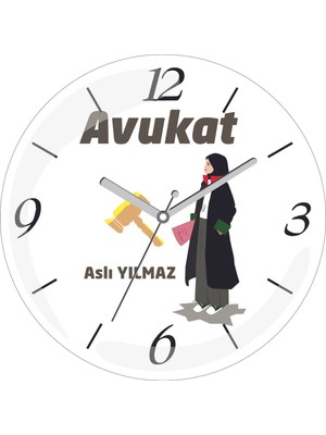 Kişiye Özel Kadın Avukat Çap 30 Bombeli Gerçek Cam Duvar Saati