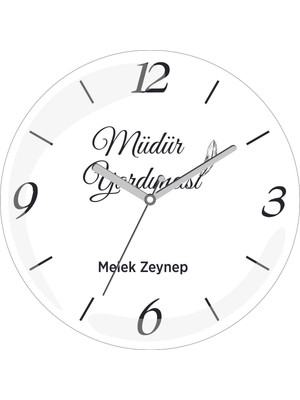 Kişiye Özel Müdür Yardımcısı Yazı Çap 30 Bombeli Gerçek Cam Duvar Saati