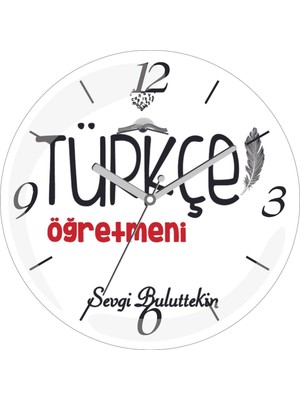 Kişiye Özel Türkçe Öğretmeni Tyy Çap 30 Bombeli Gerçek Cam Duvar Saati